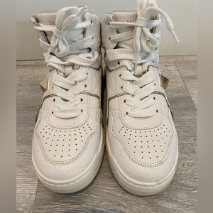 Valentino Garavani White Leather One Stud High Top Sneakers, Sz 37 1/2